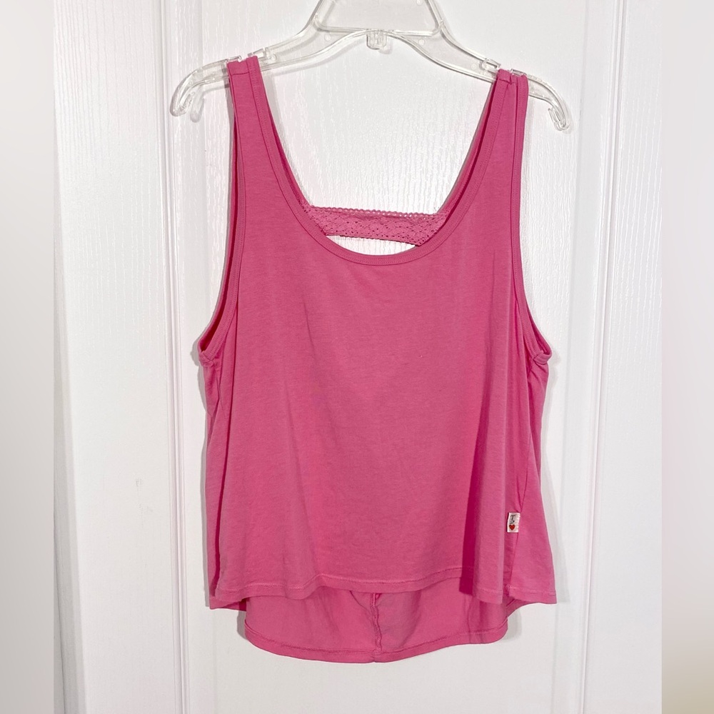 NWT T2Love Crochet Strap Draped Back Hi Lo Tank Top USA MADE Pink Girl’s 14